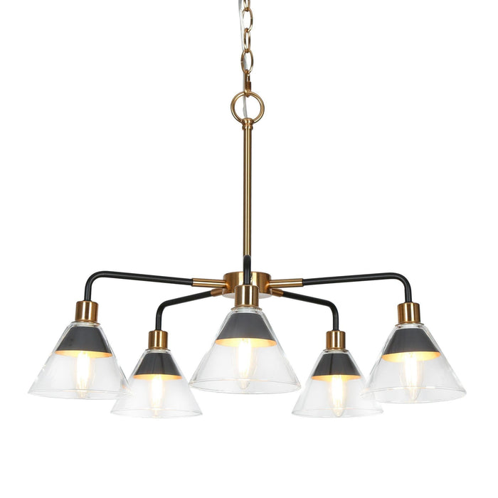 Moolis 5-Light Black And Brass Clear Glass Chandelier
