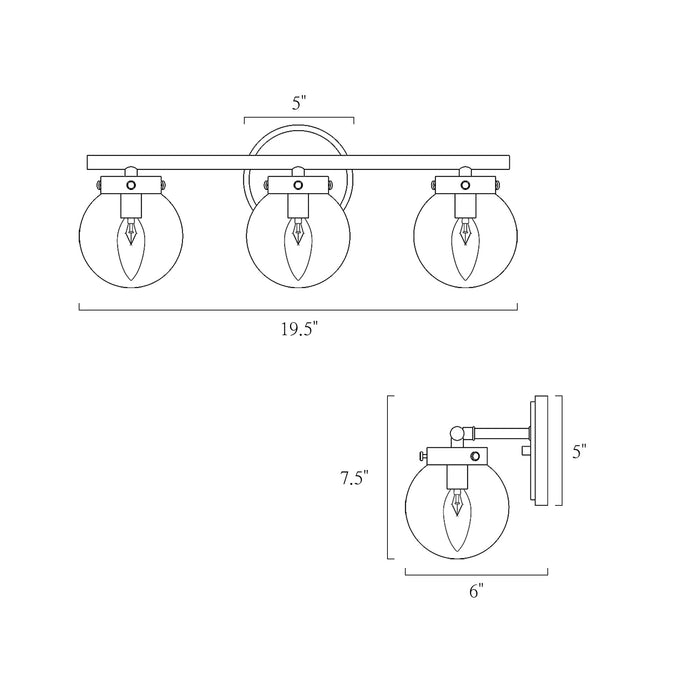 Thanto 3-Light Black Bathroom Vanity Light