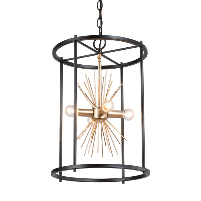 Lanmin 4-Light Black and Gold Metal Cylinder Chandeliers