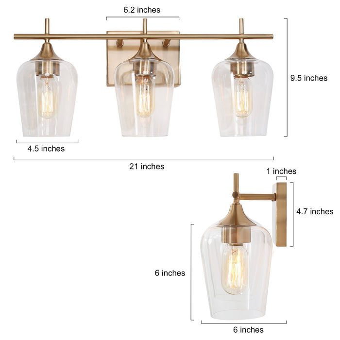Stamira 3-Light Brass Bathroom Vanity Light