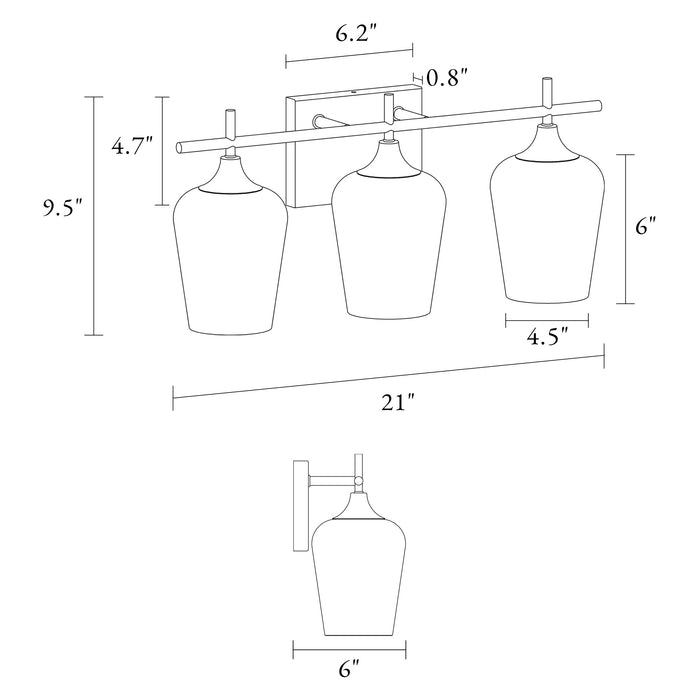 Vexlora 3-Light Black Bathroom Vanity Light