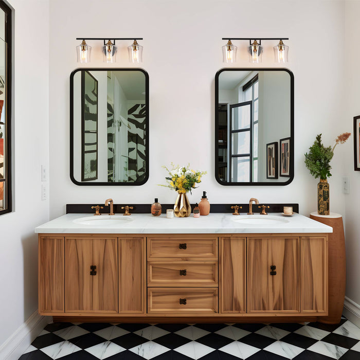 Serevo 3-Light Black And Brass Seeded Glass Vanity Light