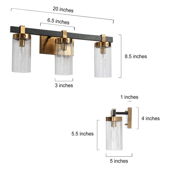 Sean 3-Light Black and Brass Bathroom Vanity Light