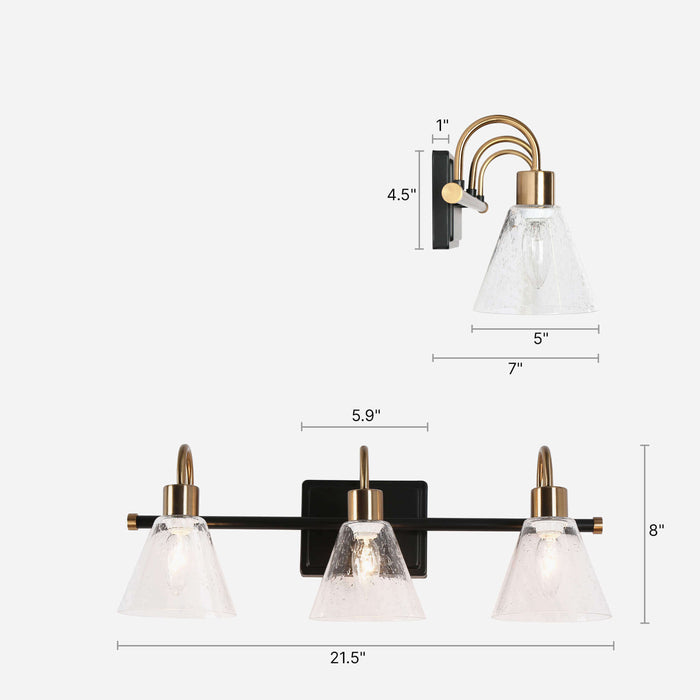 Amaduz 3-Light Black and Brass Bathroom Vanity Light