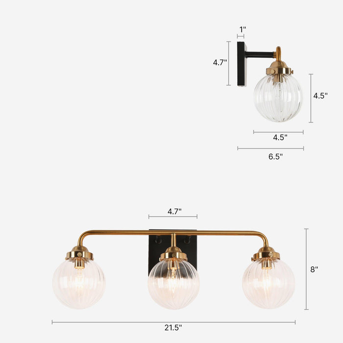 Arosia 3-Light Black and Brass Bathroom Vanity Light