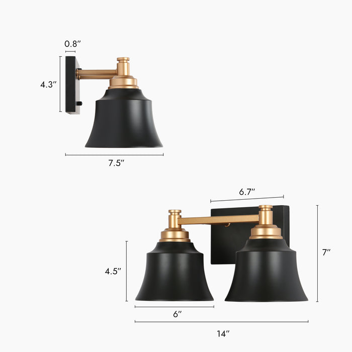 Phapri 2-Light Black and Gold Bathroom Vanity Light