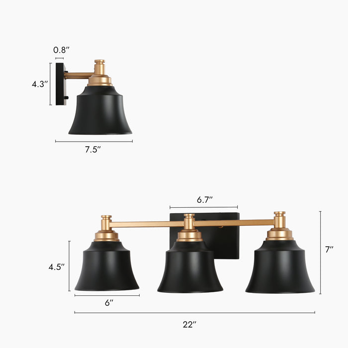 Phapri 3-Light Black and Gold Bathroom Vanity Light