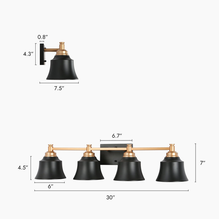 Phapri 4-Light Black and Gold Bathroom Vanity Light