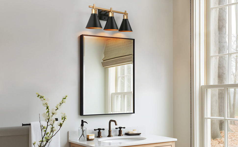 Umbrim 3-Light Black and Gold Bathroom Vanity Light