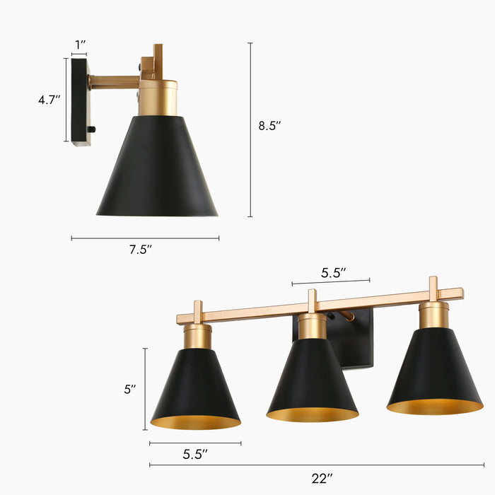 Umbrim 3-Light Black and Gold Bathroom Vanity Light