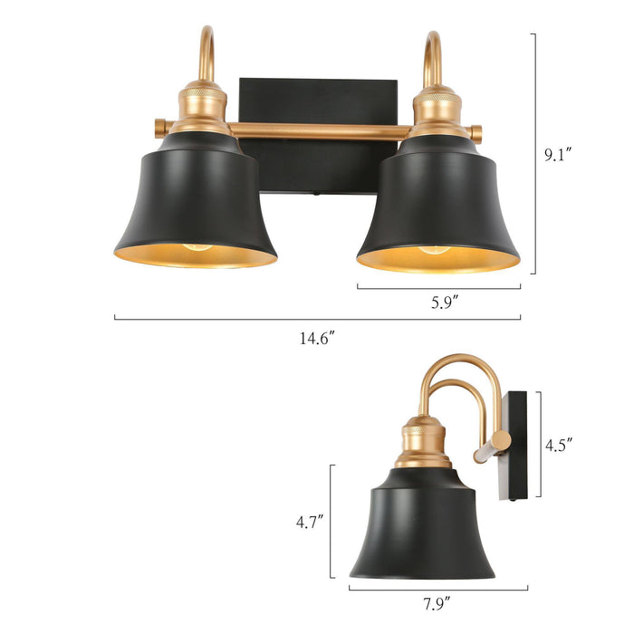 Aphotes 2-Light Black and Gold Bathroom Vanity Light