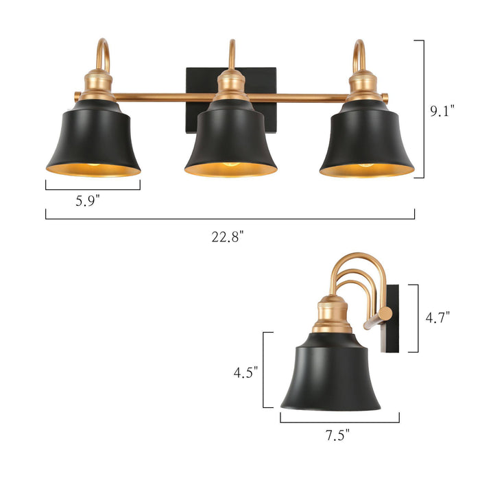 Aphotes 3-Light Black and Gold Bathroom Vanity Light
