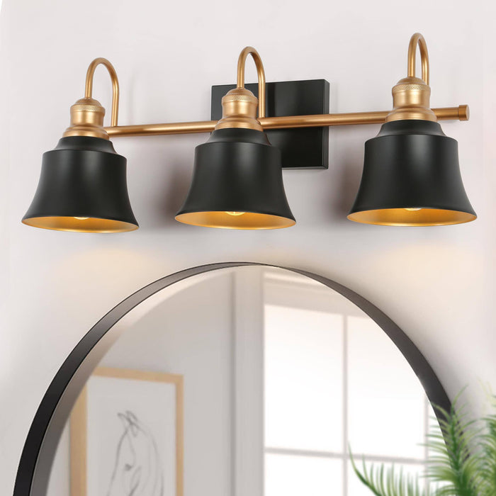 Aphotes 3-Light Black and Gold Bathroom Vanity Light