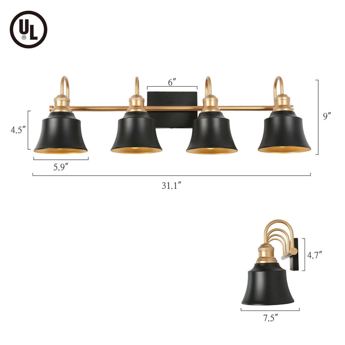 Aphotes 4-Light Black and Gold Bathroom Vanity Light