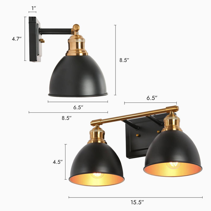 Despovy 2-Light Black and Brass Bathroom Vanity Light