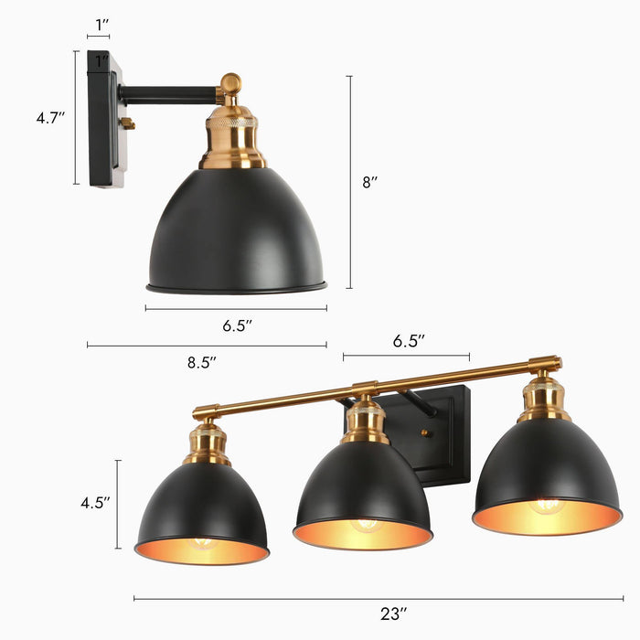 Despovy 3-Light Black and Brass Bathroom Vanity Light