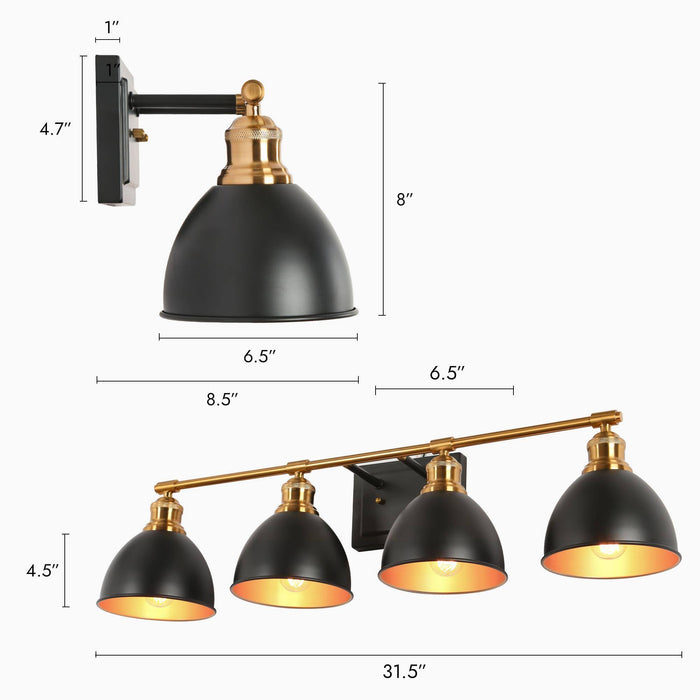 Despovy 4-Light Black and Brass Bathroom Vanity Light
