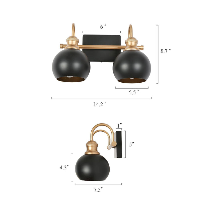 Burdock 2-Light Black and Gold Bathroom Vanity Light