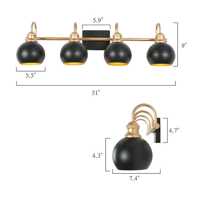 Burdock 4-Light Black and Gold Bathroom Vanity Light