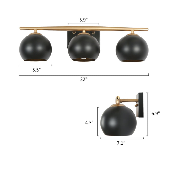 Kiselle 3-Light Black and Gold Bathroom Vanity Light