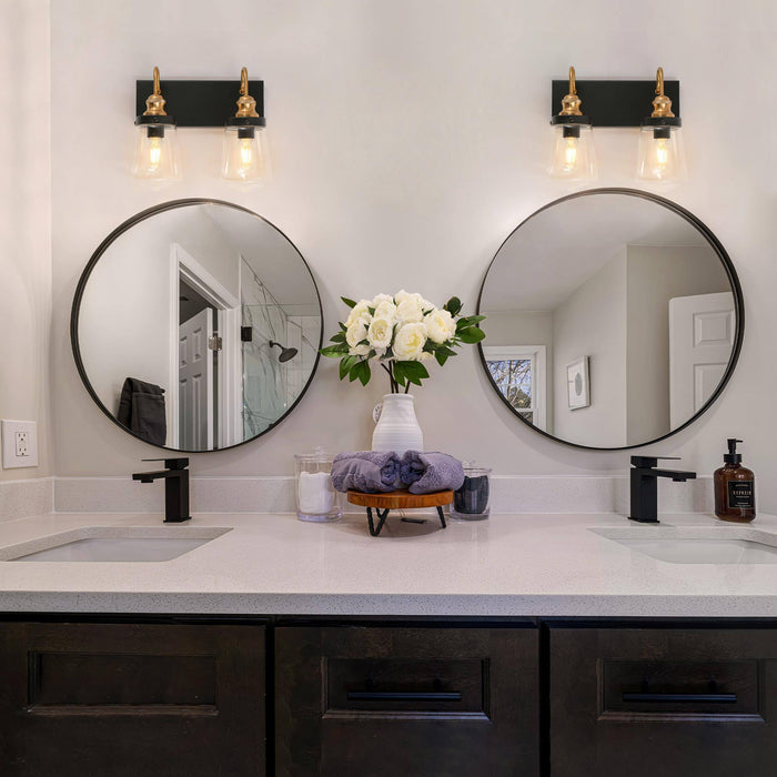 Curoen 2-Light Black and Brass Bathroom Vanity Light