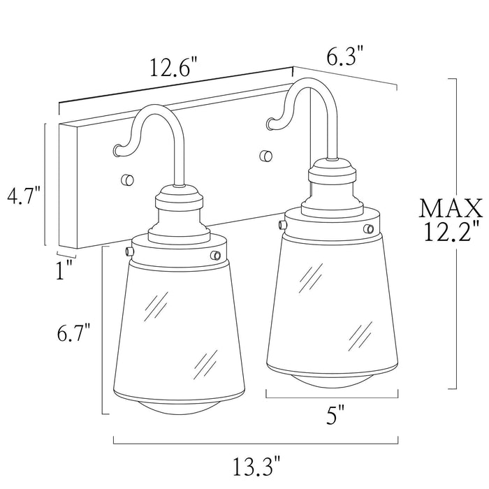Curoen 2-Light Black and Brass Bathroom Vanity Light