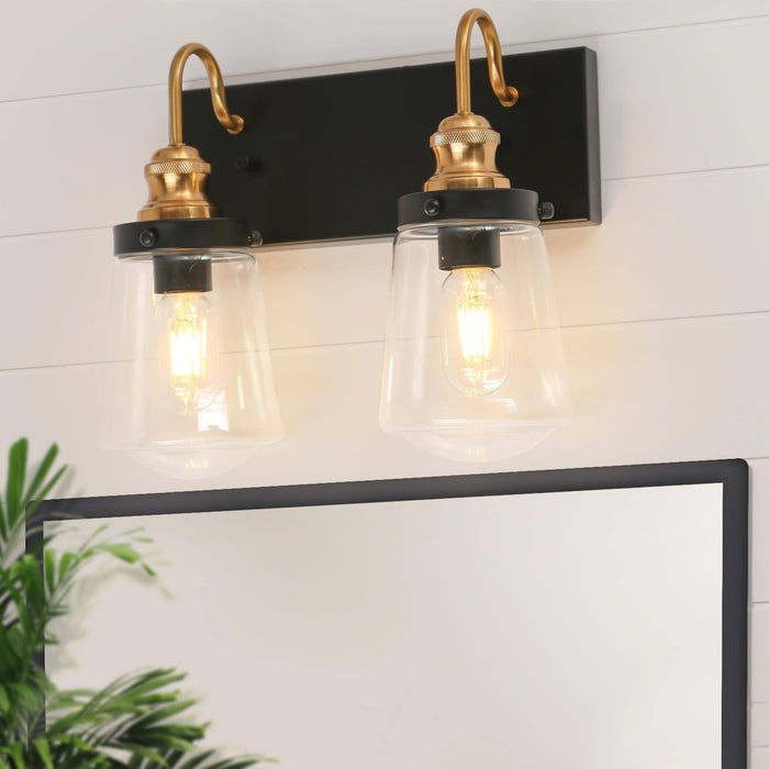 Curoen 2-Light Black and Brass Bathroom Vanity Light