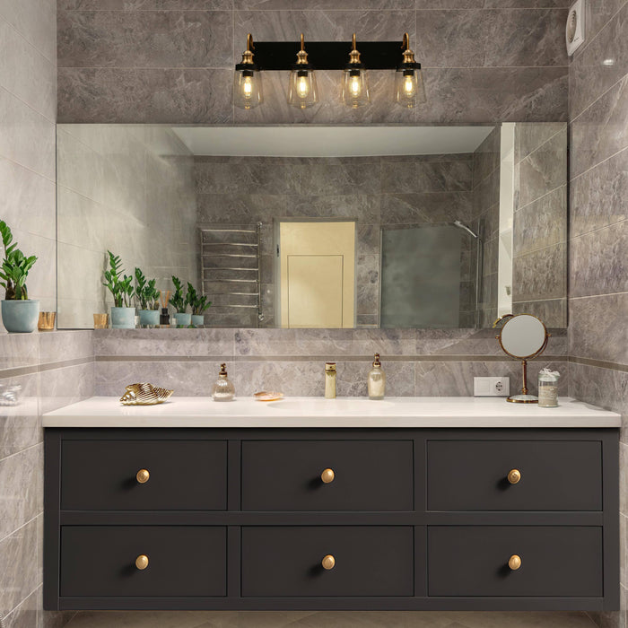 Curoen 4-Light Black and Brass Bathroom Vanity Light