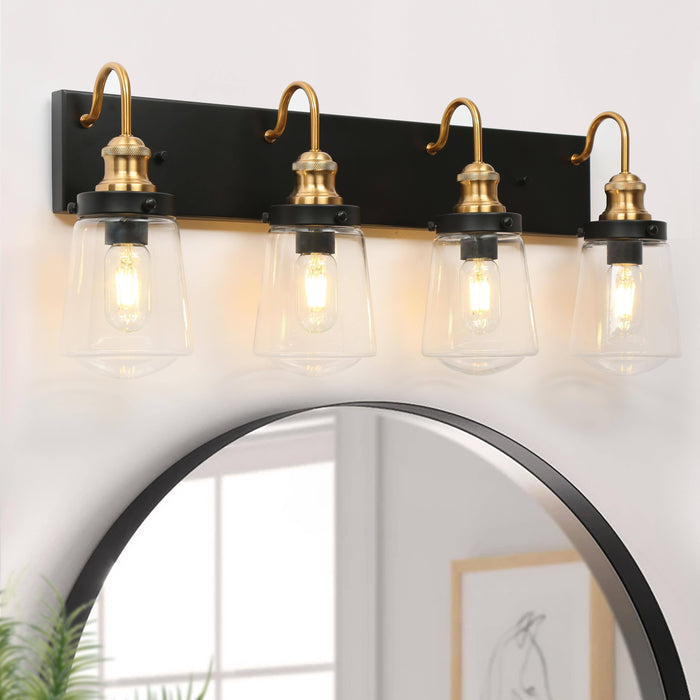 Curoen 4-Light Black and Brass Bathroom Vanity Light