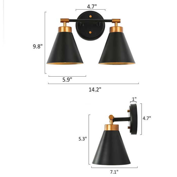 Tourma 2-Light Black and Gold Bathroom Vanity Light