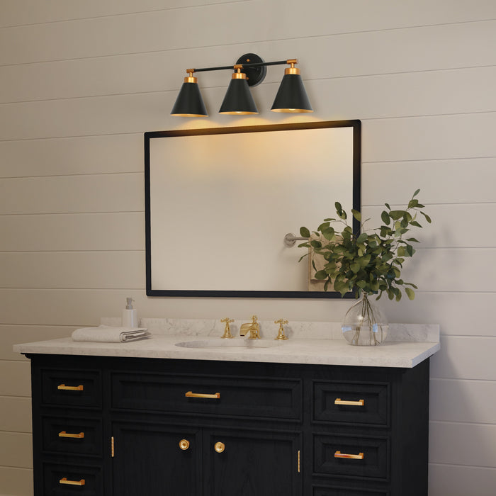 Tourma 3-Light Black and Gold Bathroom Vanity Light