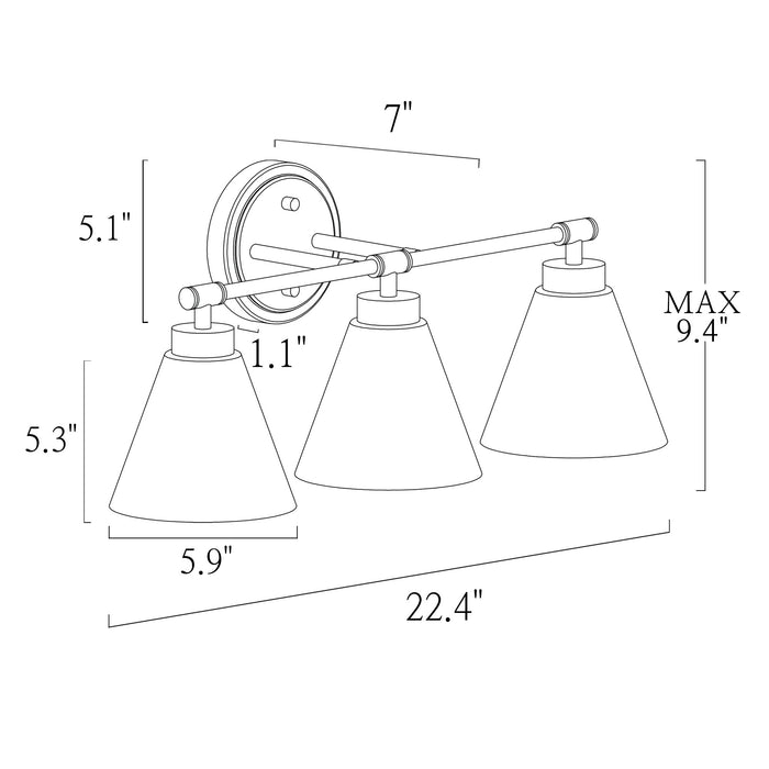 Tourma 3-Light Black and Gold Bathroom Vanity Light