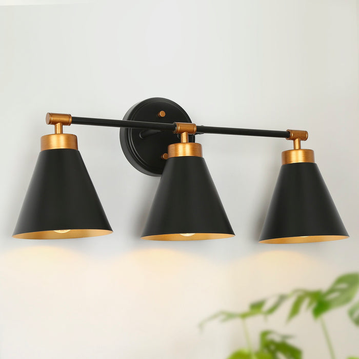 Tourma 3-Light Black and Gold Bathroom Vanity Light