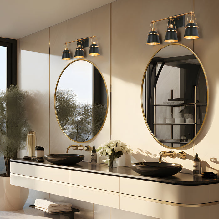 Alstro 3-Light Black and Brass Bathroom Vanity Light