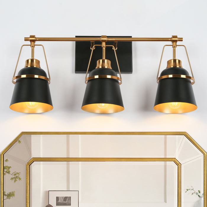 Alstro 3-Light Black and Brass Bathroom Vanity Light