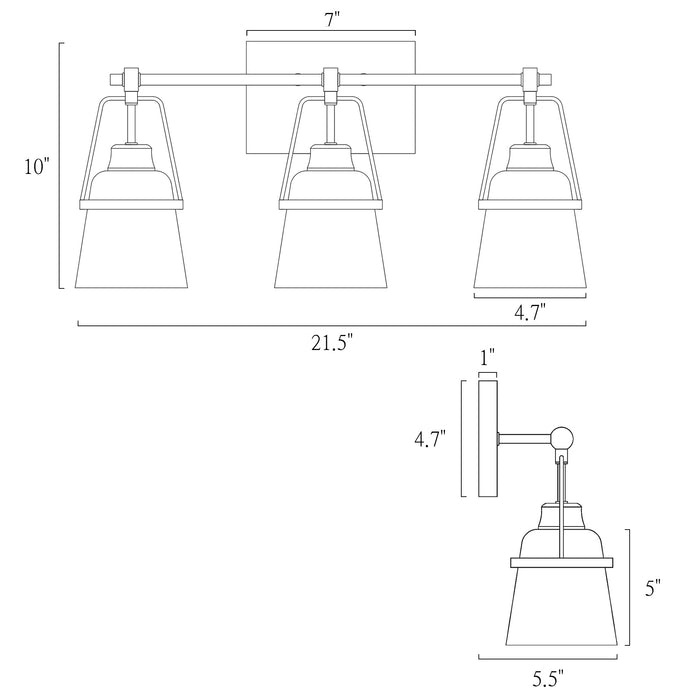 Veylian 3-Light Brass Bathroom Vanity Light