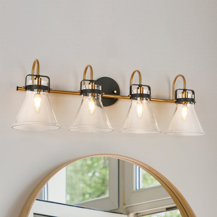 Xylono 4-Light Black and Brass Bathroom Vanity Light