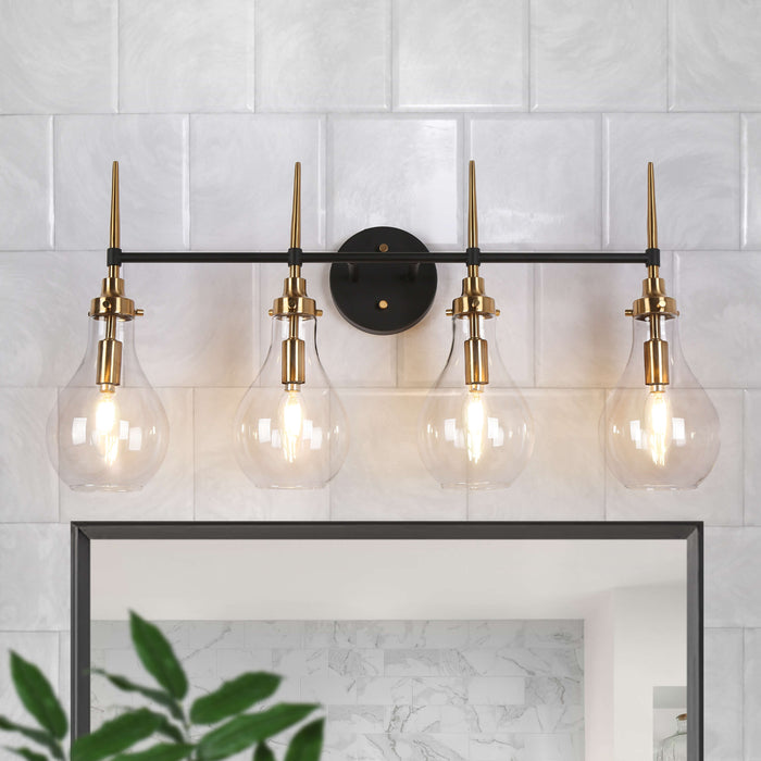 Luxite 4-Light Black and Brass Bathroom Vanity Light