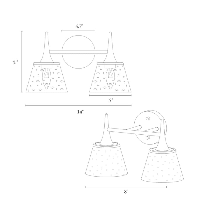 Quordi 2-Light Brass Bathroom Vanity Light