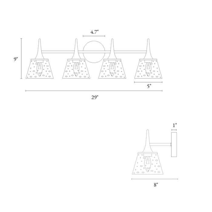 Quordi 4-Light Brass Bathroom Vanity Light