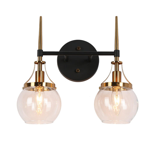 2-Light Black Gold Clear Glass Bath Vanity Lights - Belles Lighting