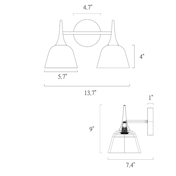 Contia 2-Light Black and Brass Bathroom Vanity Light