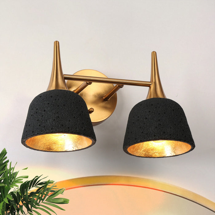 Contia 2-Light Black and Brass Bathroom Vanity Light