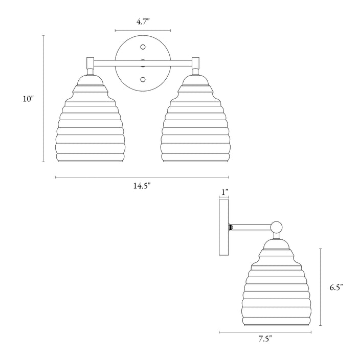 Hydret 2-Light Brass Bathroom Vanity Light