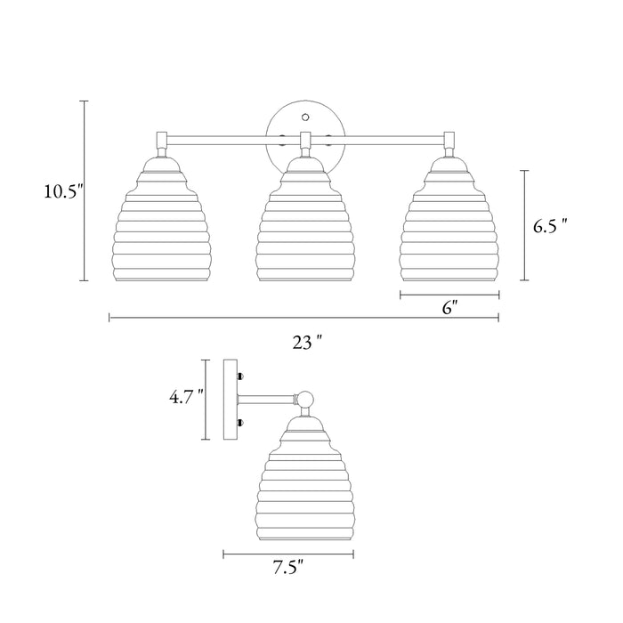 Hydret 3-Light Brass Bathroom Vanity Light
