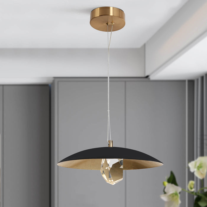 Joviren 1-Light LED Black and Brass Pendant Light