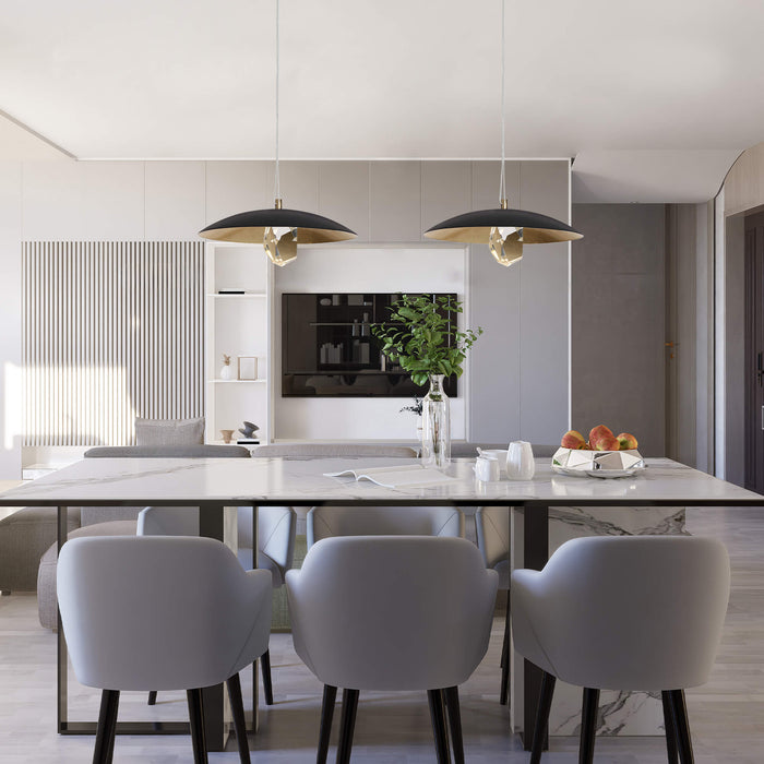 Joviren 1-Light LED Black and Brass Pendant Light