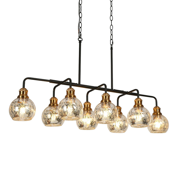 8-Light Black Gold Linear Glass Island Chandelier - Belles Lighting