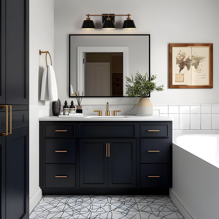 Zelvorn 3-Light Black and Brass Bathroom Vanity Light