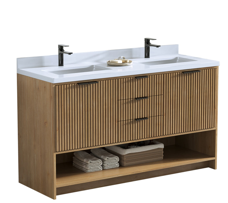 San Diego 55" Weather Fir Bathroom Vanity, Double Sinks